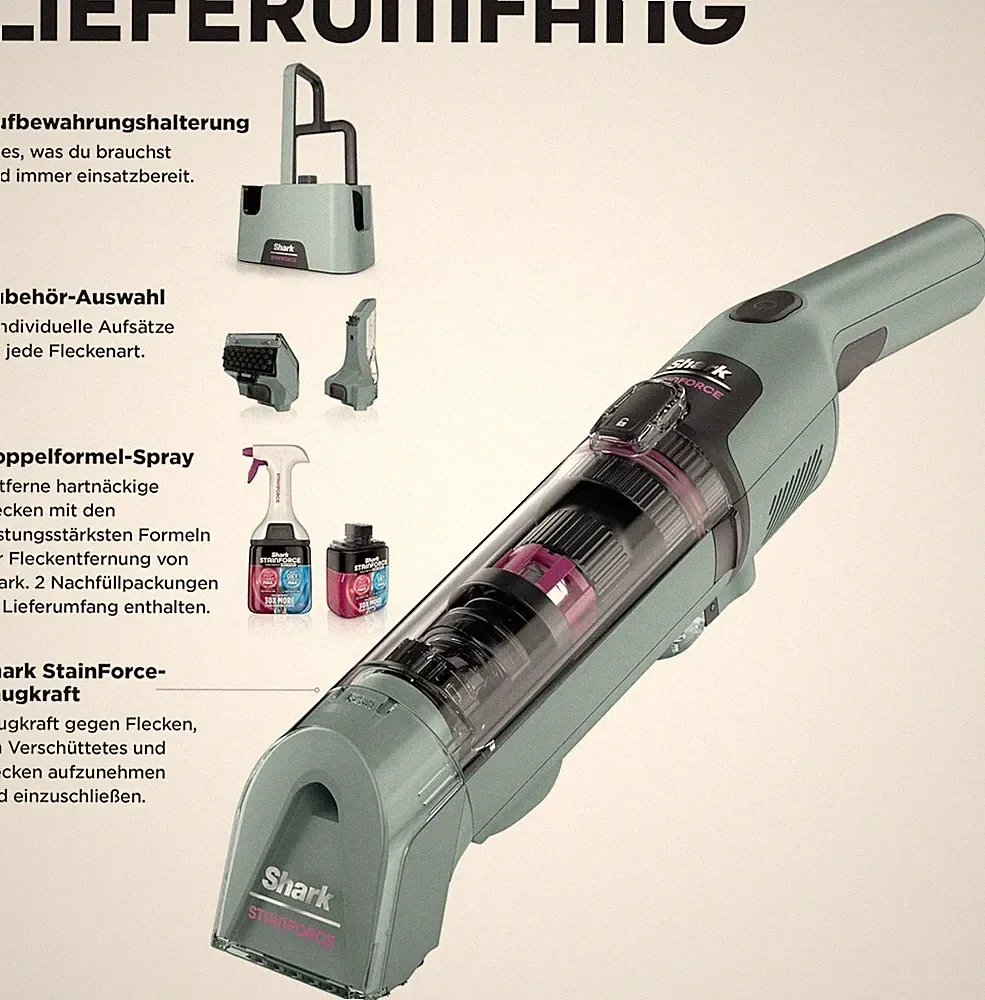 Shark StainForce kabelloser Fleckentferner, Handstaubsauger, Zubehör + Reiniger