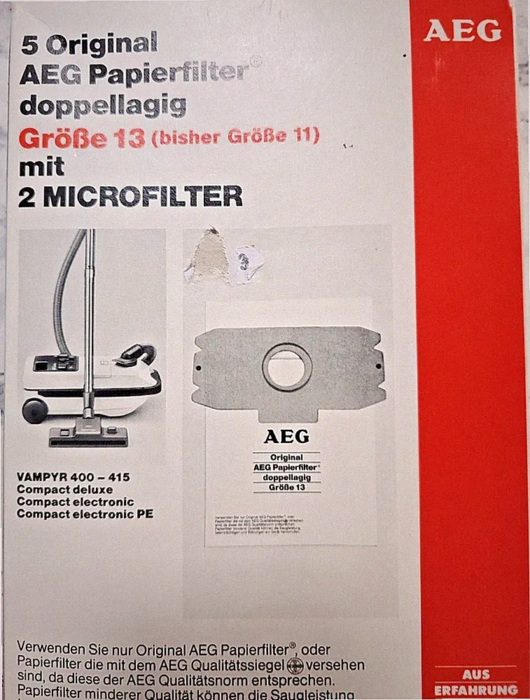 Staubsauger Papierfilter AEG doppelagig Größe 13 für Vampier 400-415-5 Stück NEU