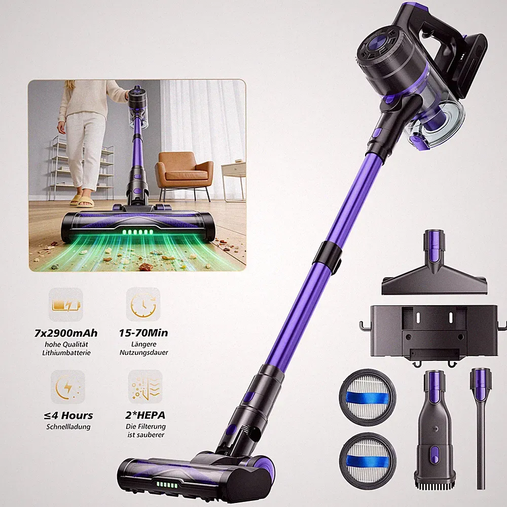 Staubsauger Stielstaubsauger Kabellos 48 Kpa Akku 70 Min Selbststehend 550 W