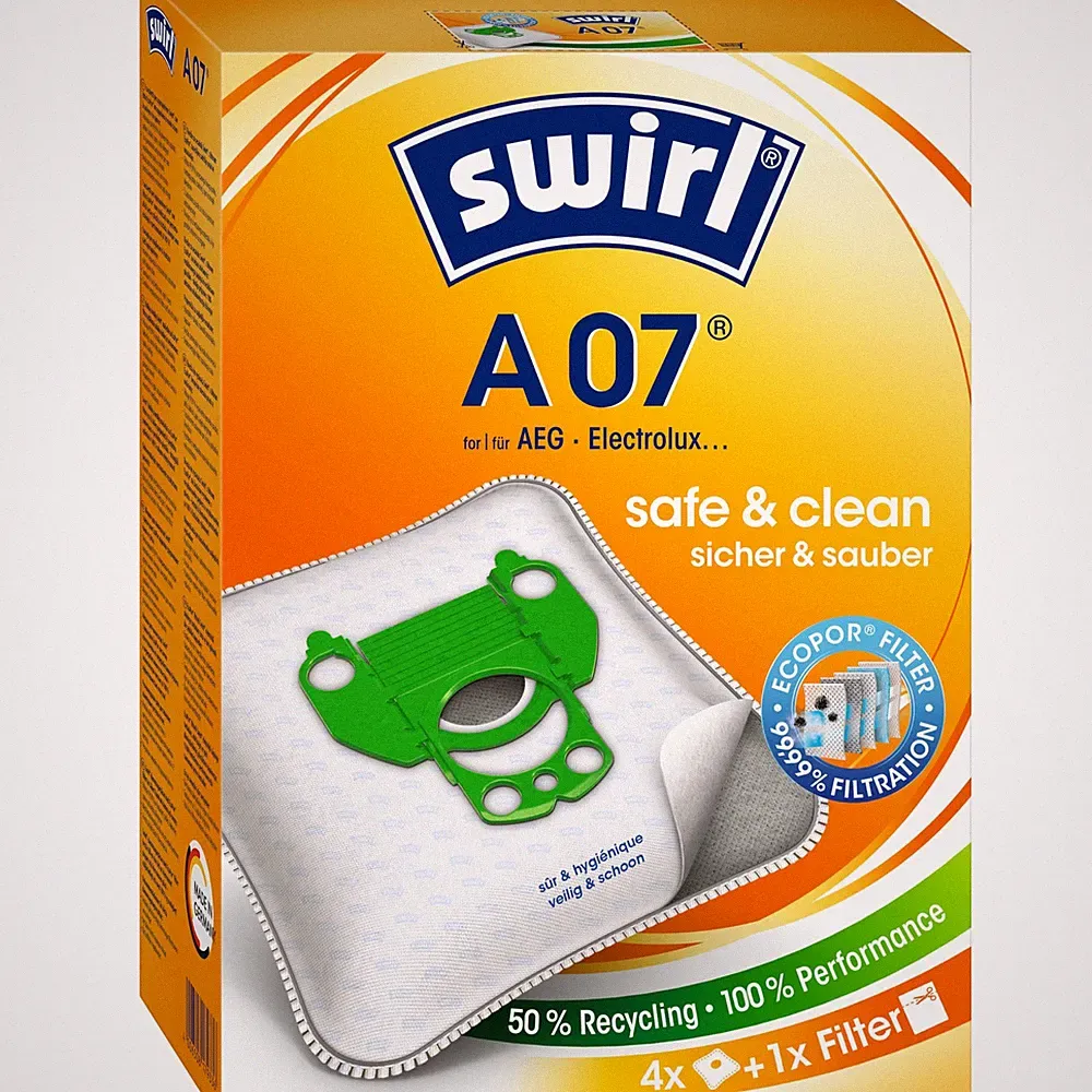 Swirl A 07 Staubsaugerbeutel MicroPor Plus Filter AEG Electrolux 4 Stk + Filter