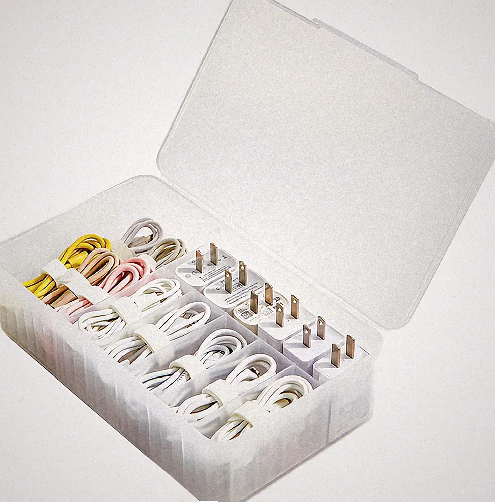 Transparente Kabelbox Organizer 7 Fächer für Ladekabel und Kopfhörer