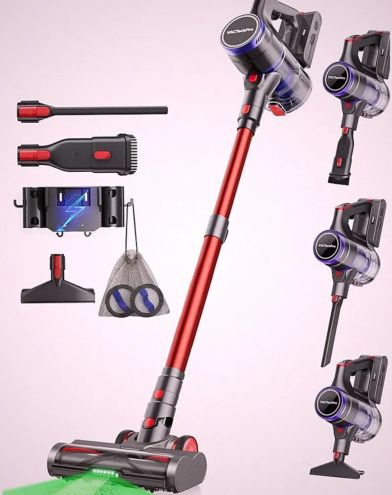 VACTechPro F02 Ultra Akku Staubsauger Kabellos 600W 70 Min Laufzeit Violett Rot