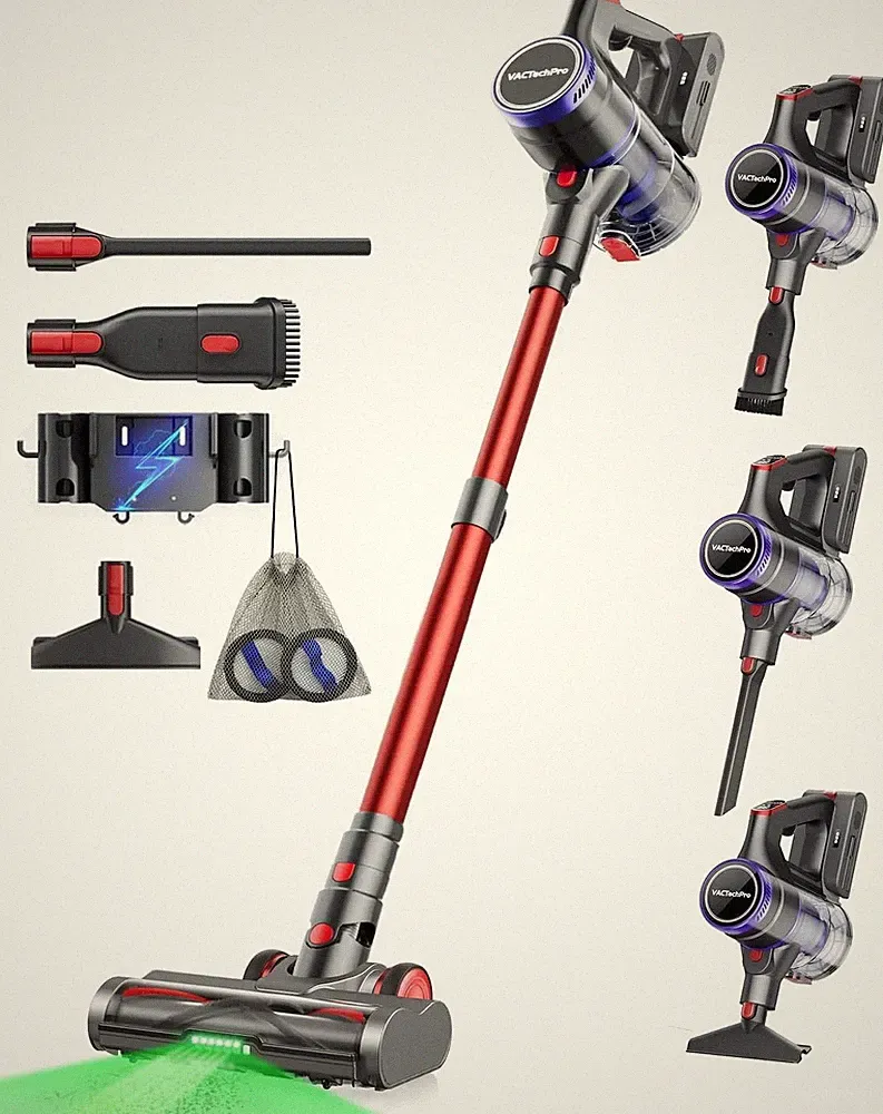 VACTechPro F02 Ultra Akku Staubsauger Kabellos 600W 70 Min Laufzeit Violett Rot